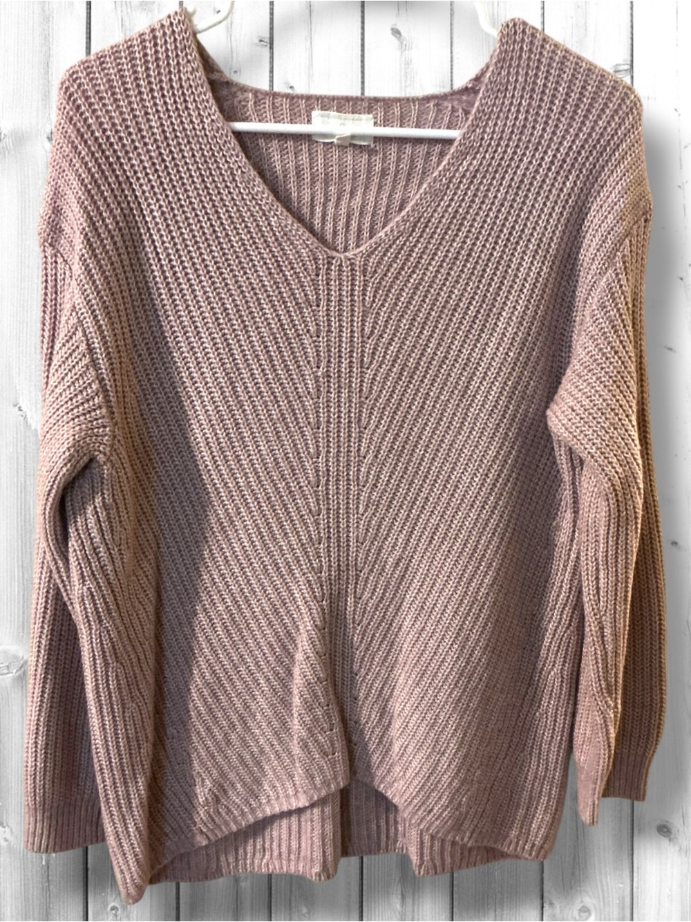 🌷Lou & Grey Dusty Rose V-Neck Ribbed Sweater
